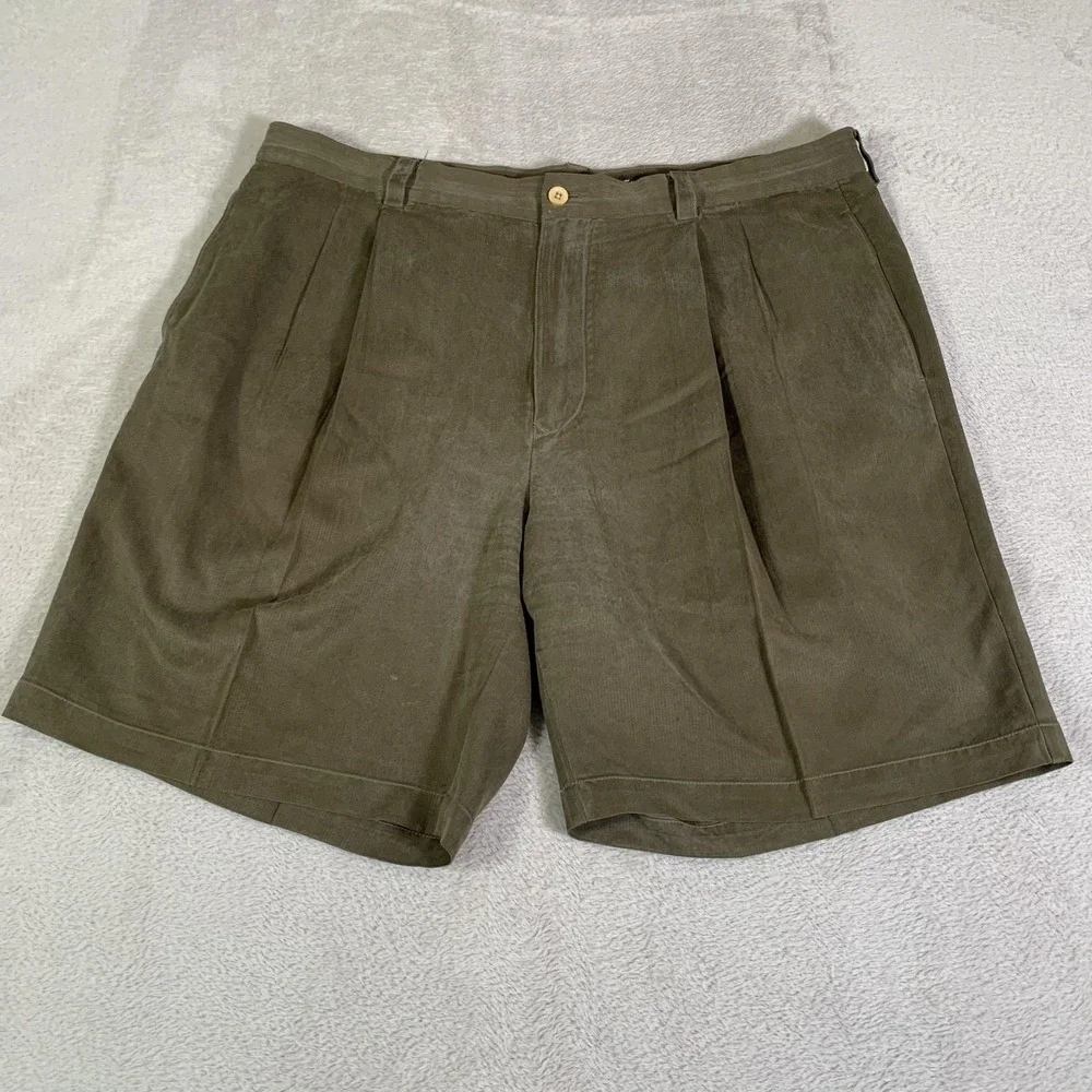 Tommy Bahama Shorts Mens 38 Green‎ 100% Silk Pleated Chino Relaxed 8